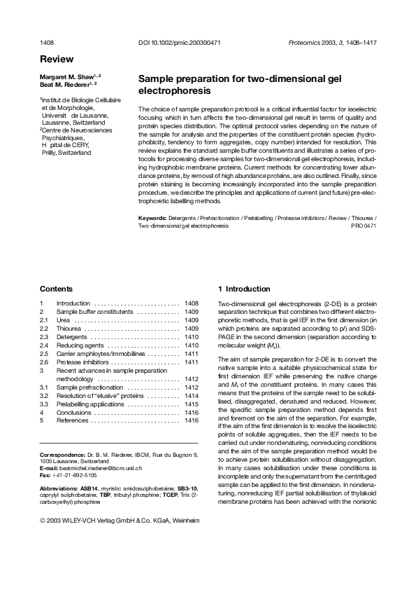 (PDF) Sample preparation for twodimensional gel electrophoresis using pressure cycling