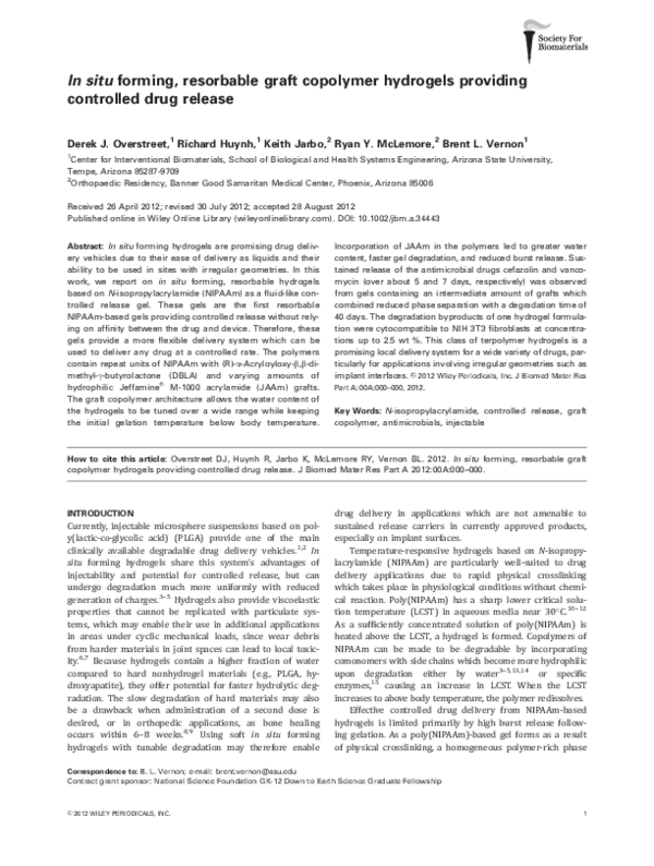 Pdf In Situ Forming Resorbable Graft Copolymer Hydrogels
