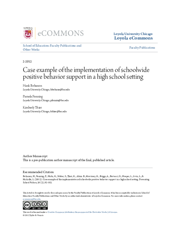 (PDF) A Case Example of the Implementation of Schoolwide Positive ...