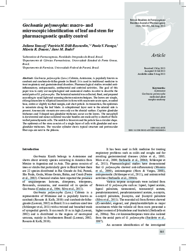 (PDF) Gochnatia polymorpha macro and microscopic identification of