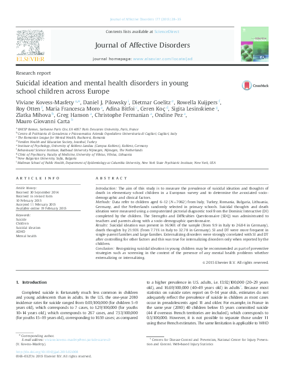 (PDF) Suicidal ideation and mental health disorders in young school ...