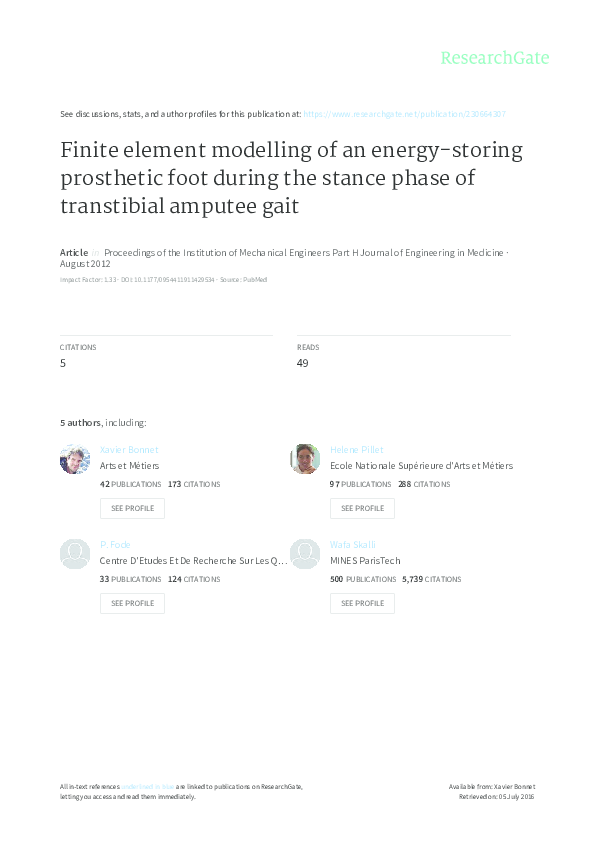 (PDF) Finite element modelling of an energy-storing prosthetic foot ...