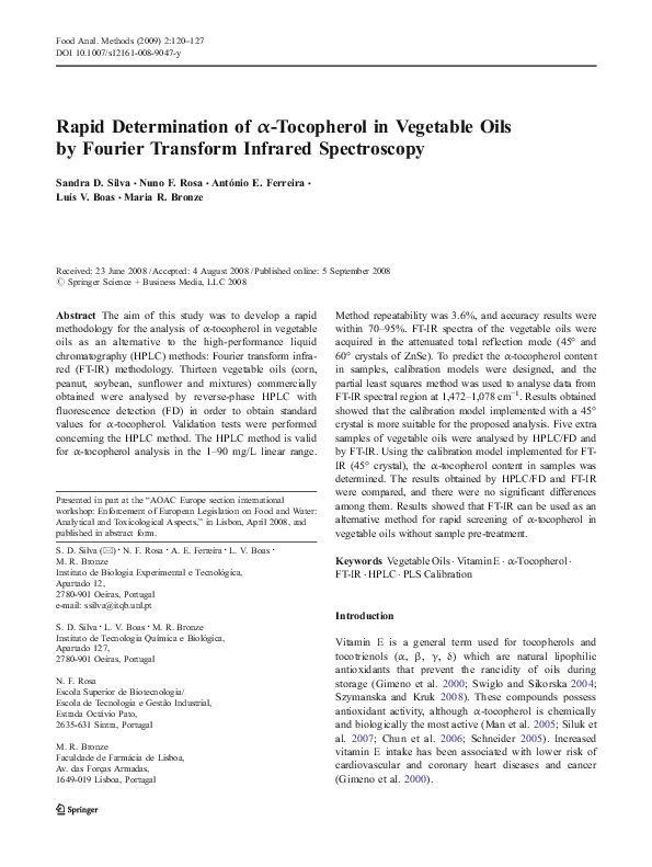 (PDF) Rapid Determination of αTocopherol in Vegetable Oils by Fourier