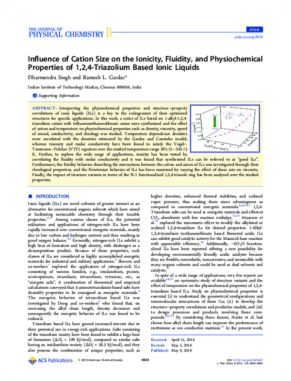 (PDF) Influence of Cation Size on the Ionicity, Fluidity, and ...