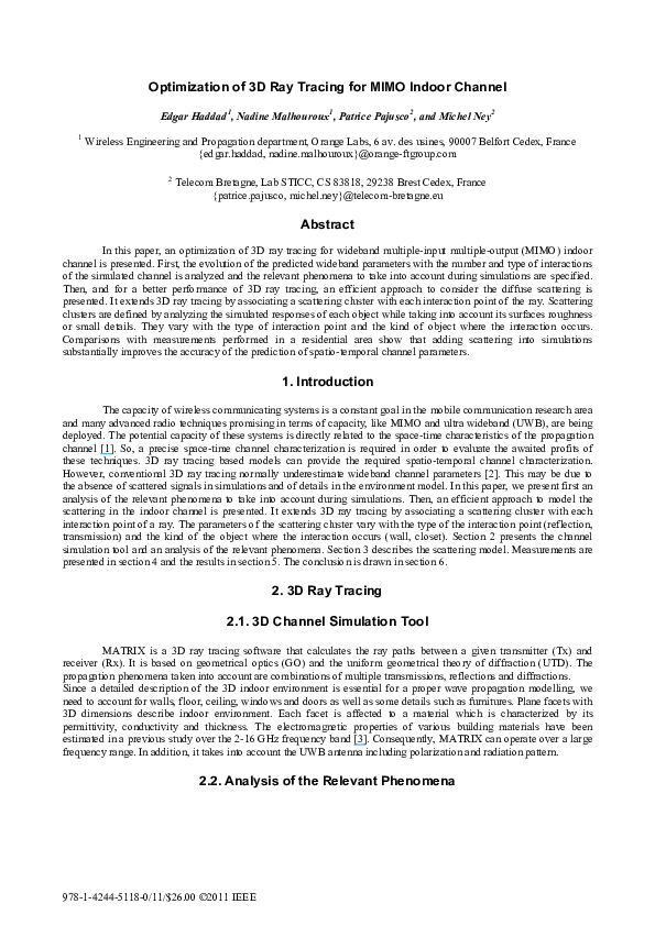 (PDF) Optimization of 3D ray tracing for MIMO indoor channel