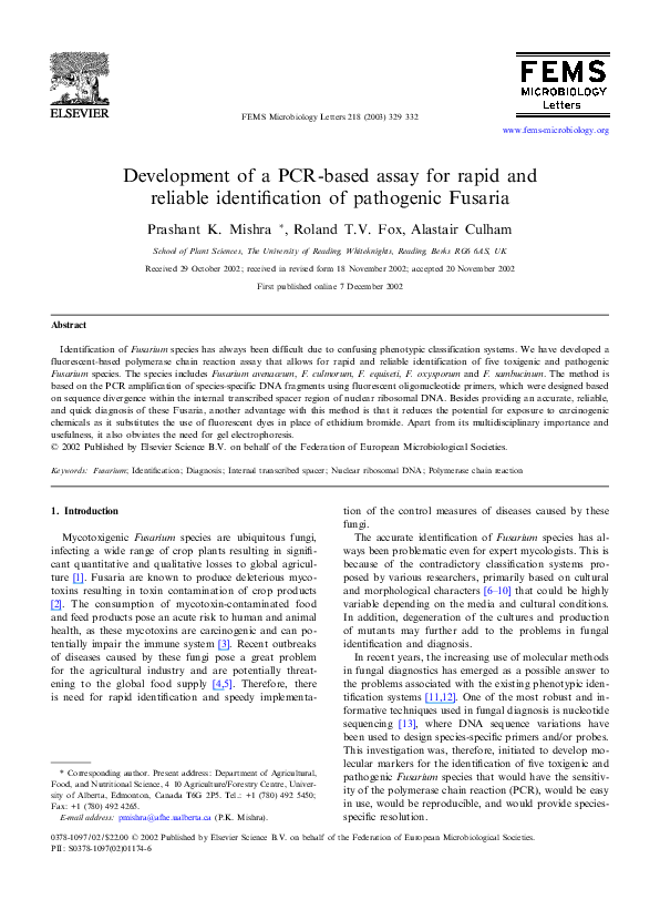 (PDF) Development of a PCR-based assay for rapid and reliable ...