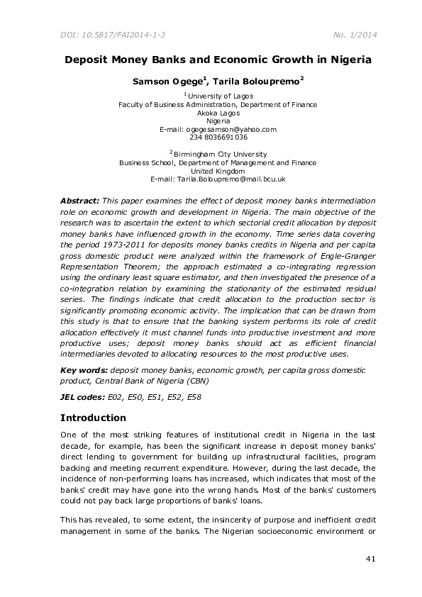 (PDF) Deposit Money Banks and Economic Growth in Nigeria