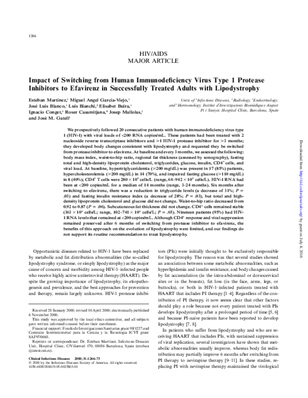 (PDF) Impact of Switching from Human Immunodeficiency Virus Type 1 ...