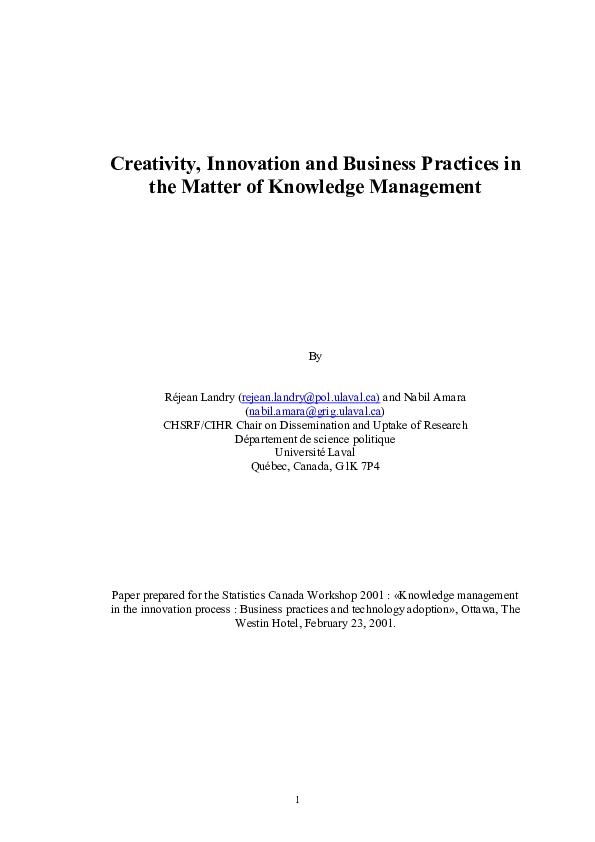 (PDF) Creativity, Innovation and Business Practices in the Matter of ...
