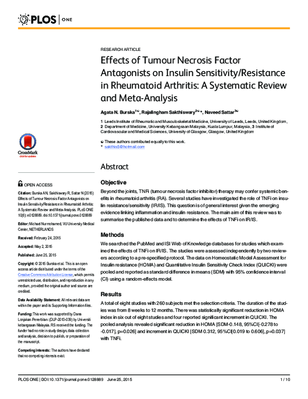 (PDF) Effects of Tumour Necrosis Factor Antagonists on Insulin ...