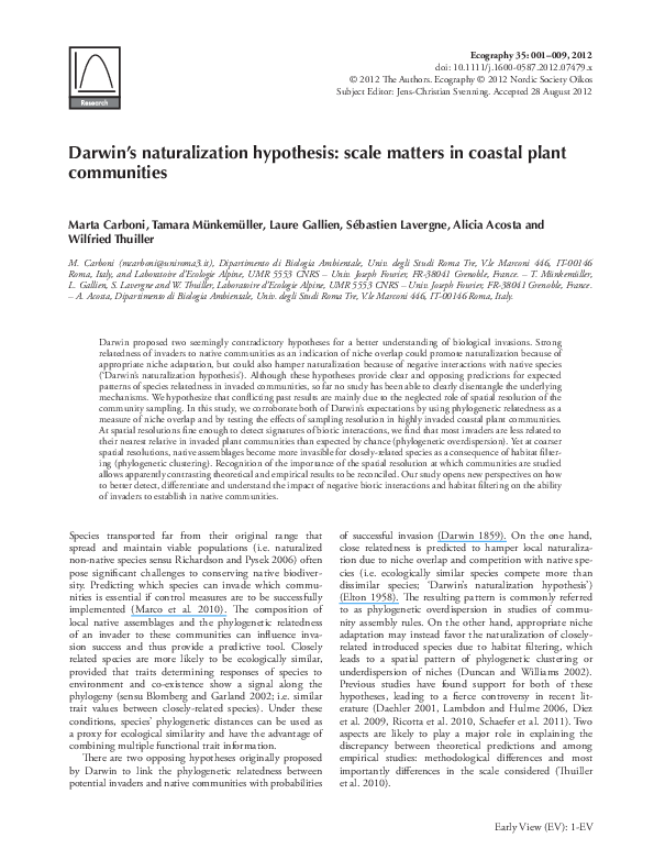(PDF) Darwin's naturalization hypothesis: scale matters in coastal ...
