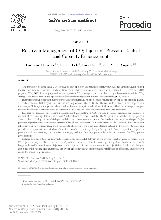 (PDF) Reservoir Management of CO2 Injection Pressure Control and