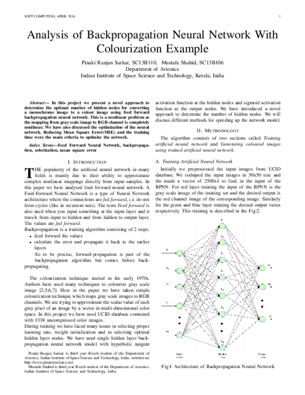 Analysis of Backpropagation Neural Network With Colourization Example