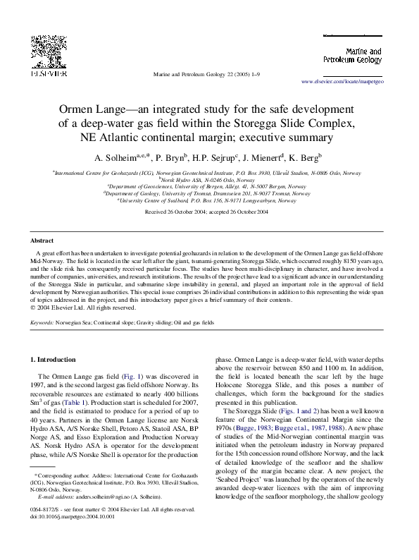 (PDF) Ormen Lange—an integrated study for the safe development of a