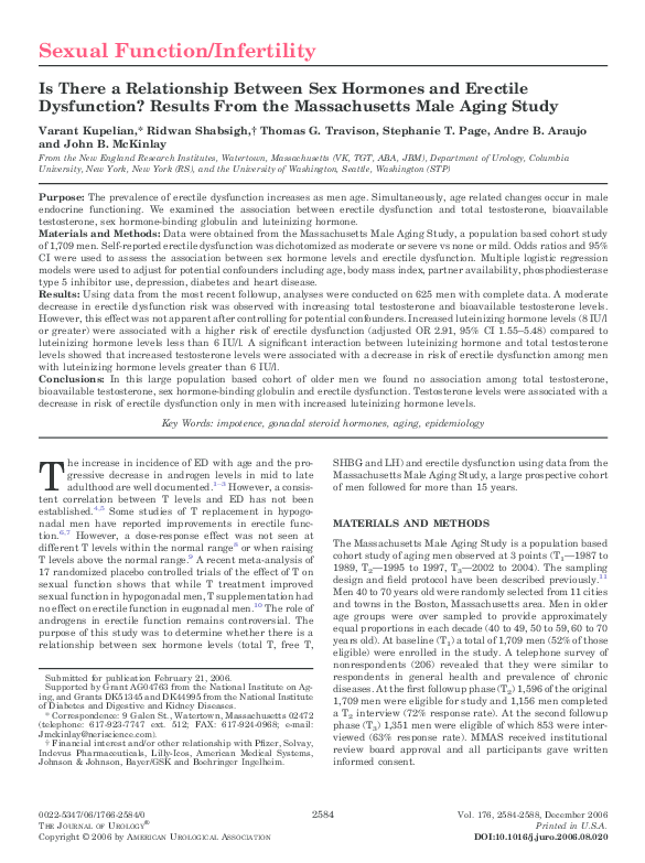 (PDF) Is There a Relationship Between Sex Hormones and Erectile ...