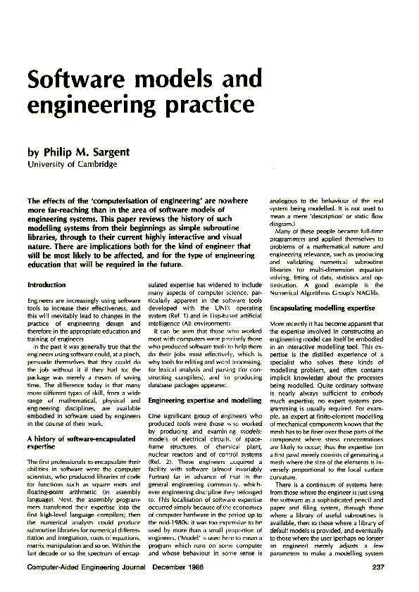(PDF) Software models and engineering practice