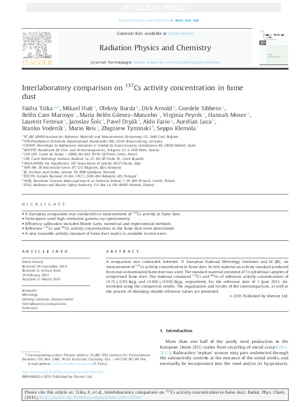 (PDF) Interlaboratory comparison on 137Cs activity concentration in ...