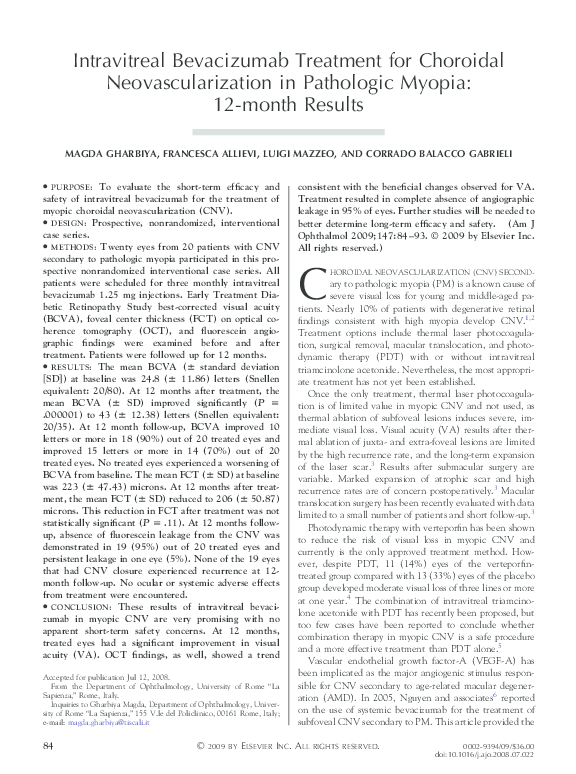 (PDF) Intravitreal Bevacizumab Treatment for Choroidal ...