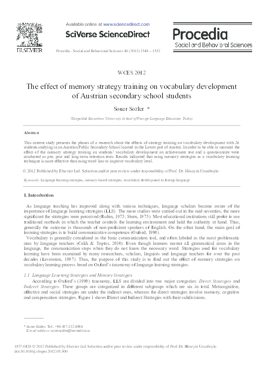 (PDF) The Effect of Memory Strategy Training on Vocabulary Development ...