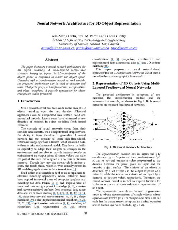 (PDF) Neural network architecture for 3D object representation
