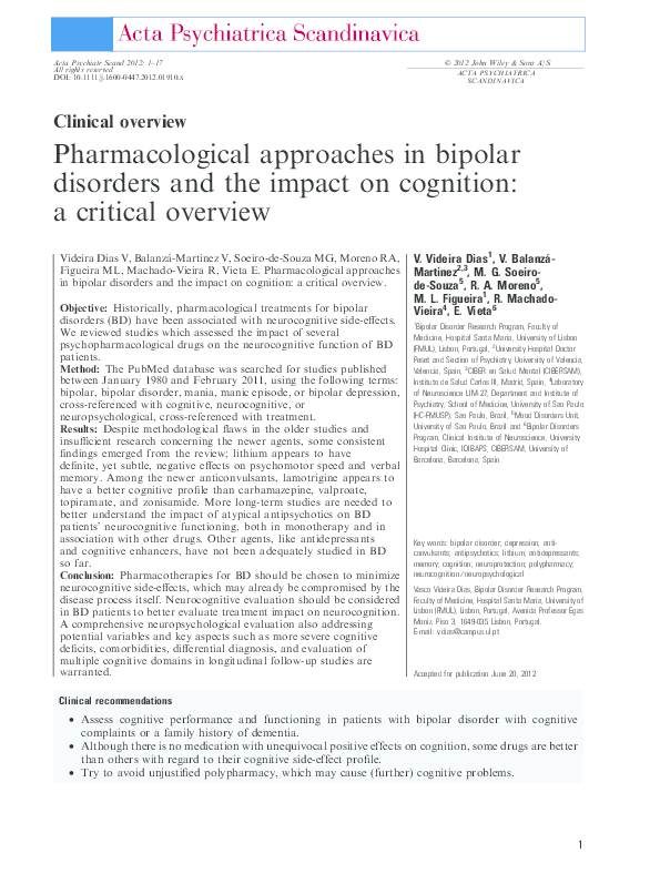 (PDF) Pharmacological approaches in bipolar disorders and the impact on ...