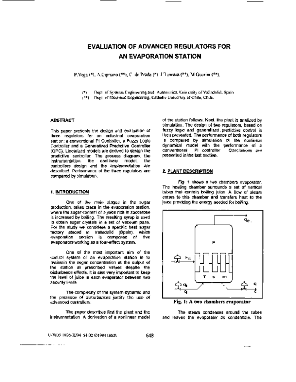 (PDF) Evaluation of advanced regulators for an evaporation station Puspa Viga Academia.edu