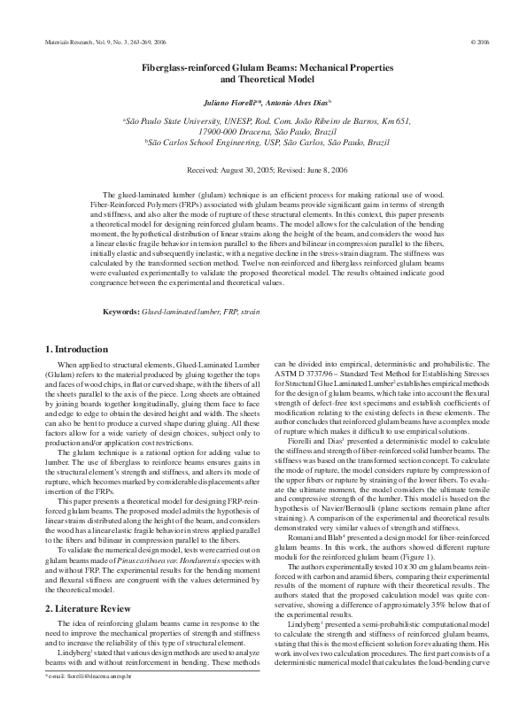 (PDF) Fiberglass-reinforced glulam beams: mechanical properties and ...