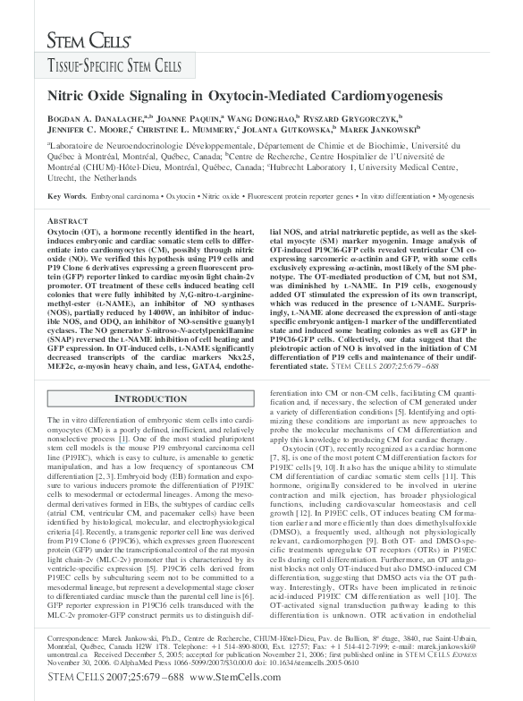 (PDF) Nitric Oxide Signaling in Oxytocin-Mediated Cardiomyogenesis