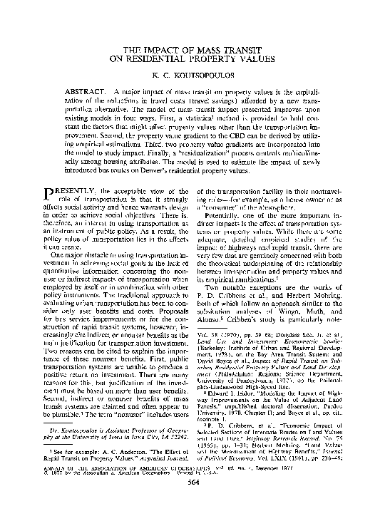 (PDF) The Impact of Mass Transit on Residential-Property Values