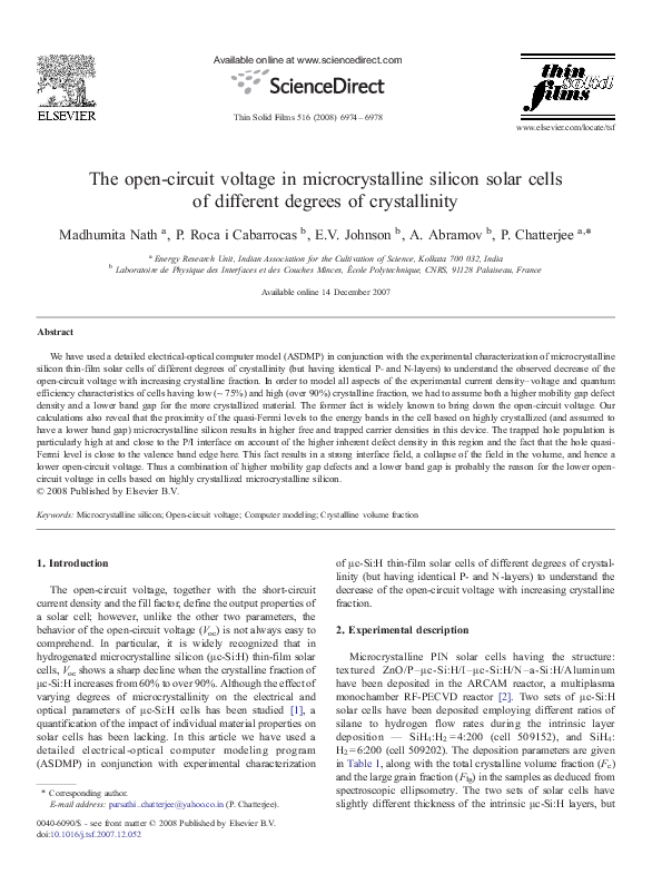 (PDF) The opencircuit voltage in microcrystalline silicon solar cells