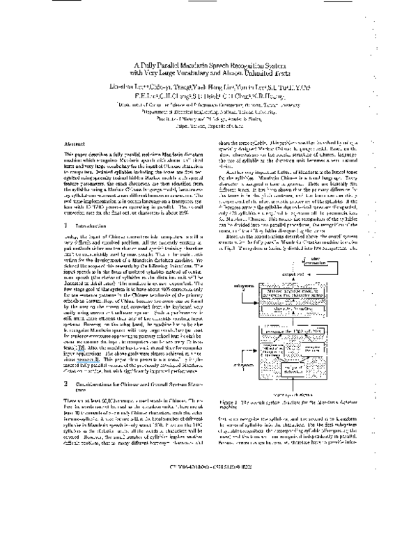 (PDF) A fully parallel Mandarin speech recognition system with very ...