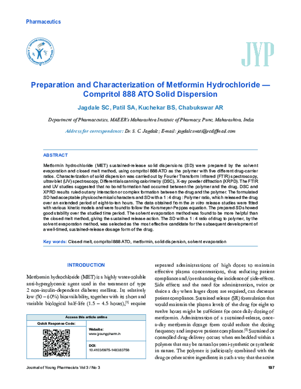 (PDF) Preparation and Characterization of Metformin Hydrochloride − ...