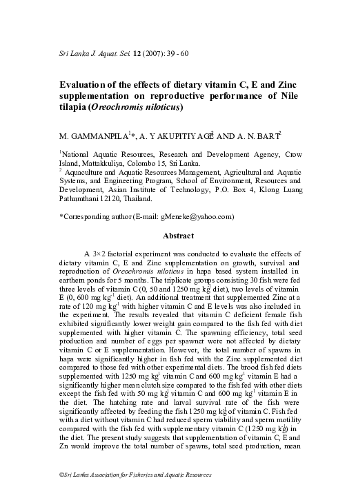 (PDF) Evaluation of the effects of dietary vitamin C, E and Zinc ...