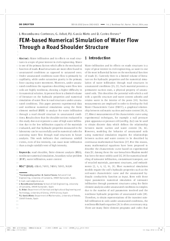(PDF) FEM-based Numerical Simulation of Water Flow Through a Road ...