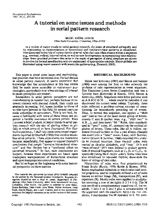 (PDF) A tutorial on some issues and methods in serial pattern research
