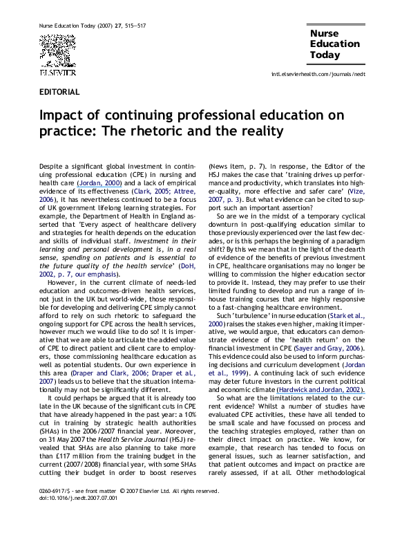 (PDF) Impact of continuing professional education on practice: The ...