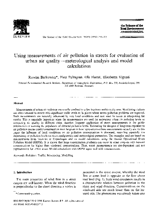 (PDF) Using measurements of air pollution in streets for evaluation of ...