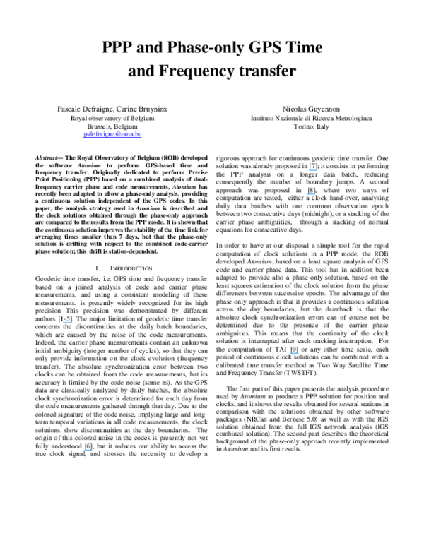 (PDF) PPP and Phase-only GPS Time and Frequency transfer