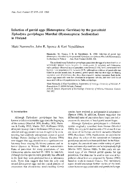 (PDF) Infection of gerrid eggs (Gerridae: Heteroptera) by the ...