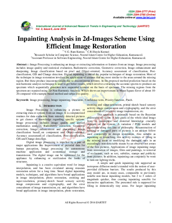 (PDF) Inpainting Analysis in 2d-Images Scheme Using Efficient Image ...