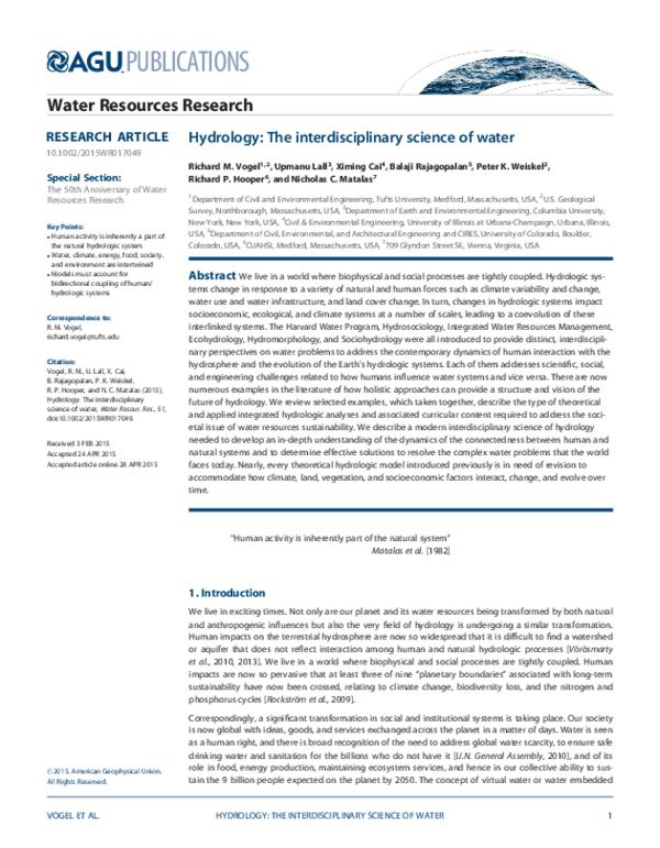 (PDF) Hydrology: The interdisciplinary science of water