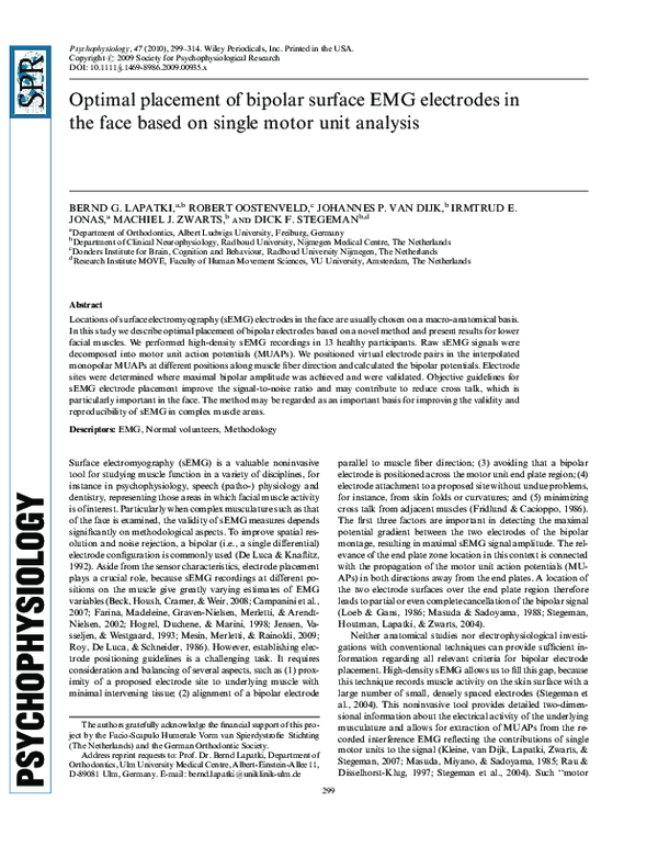 (PDF) Optimal placement of bipolar surface EMG electrodes in the face