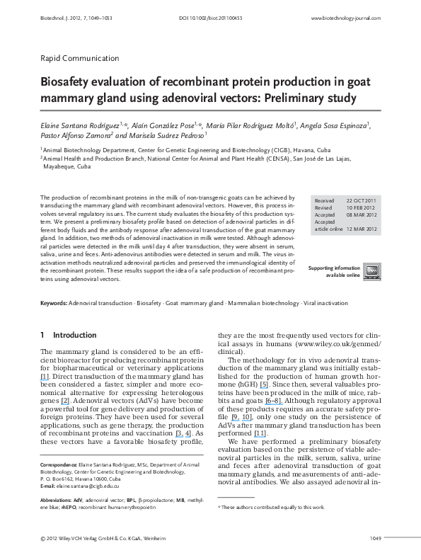 (PDF) Biosafety evaluation of protein production in goat