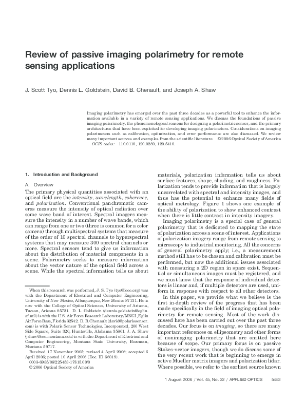 (PDF) Review of passive imaging polarimetry for remote sensing applications