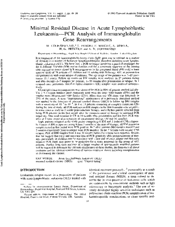 (PDF) Minimal Residual Disease in Acute Lymphoblastic Leukemia
