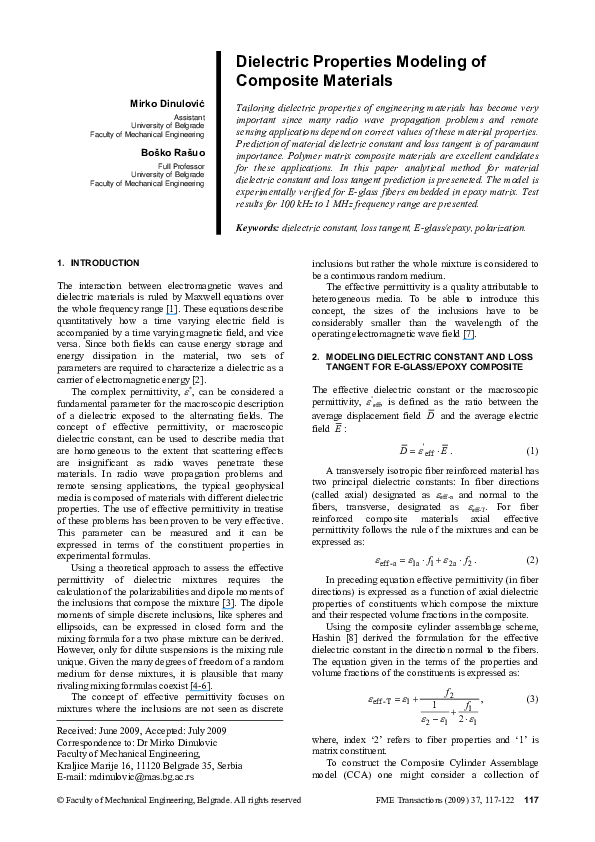 (PDF) Dielectric Properties Modeling of Composite Materials bosko rasuo Academia.edu