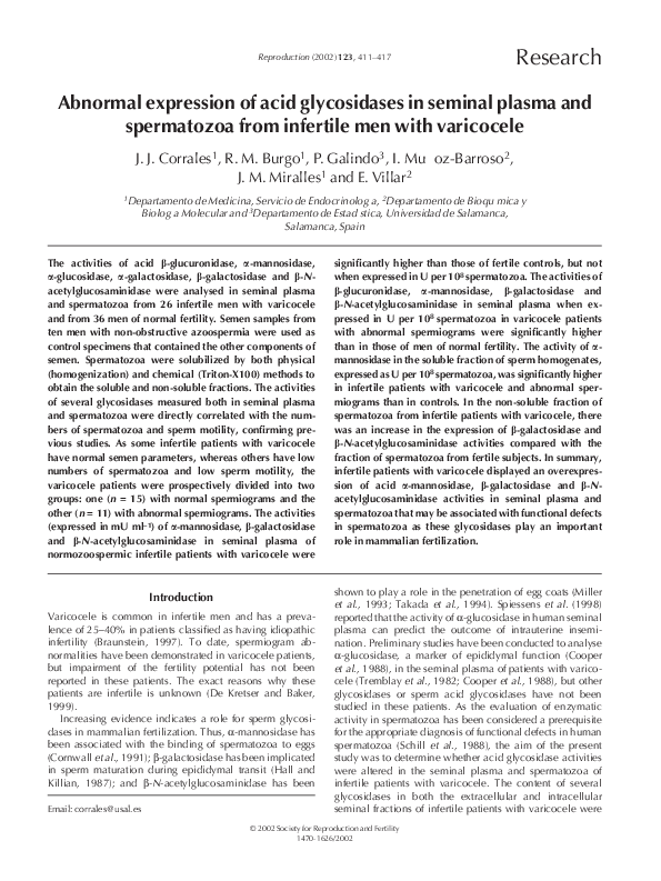 (PDF) Abnormal expression of acid glycosidases in seminal plasma and ...