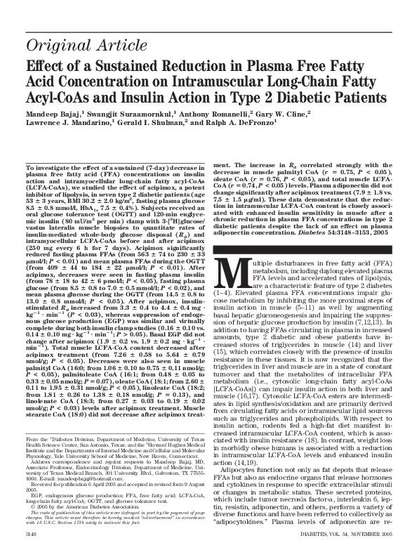 (PDF) Effect of a Sustained Reduction in Plasma Free Fatty Acid ...