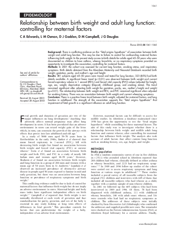 (PDF) Relationship between birth weight and adult lung function ...