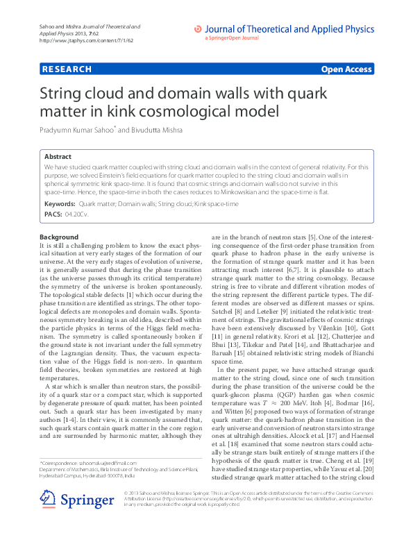 (PDF) String cloud and domain walls with quark matter for plane ...